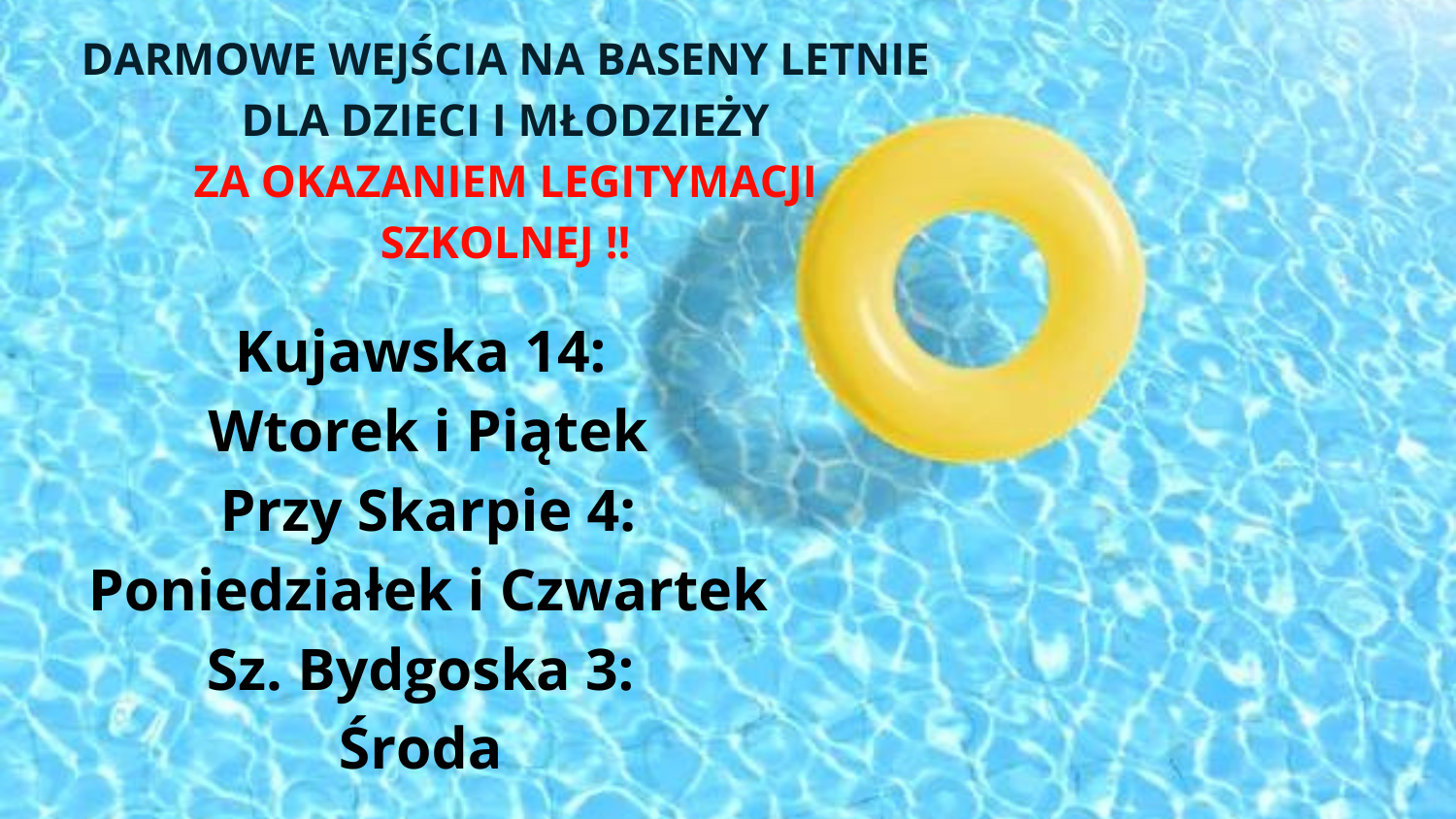Bezpłatne wejścia na baseny letnie dla dzieci i młodzieży