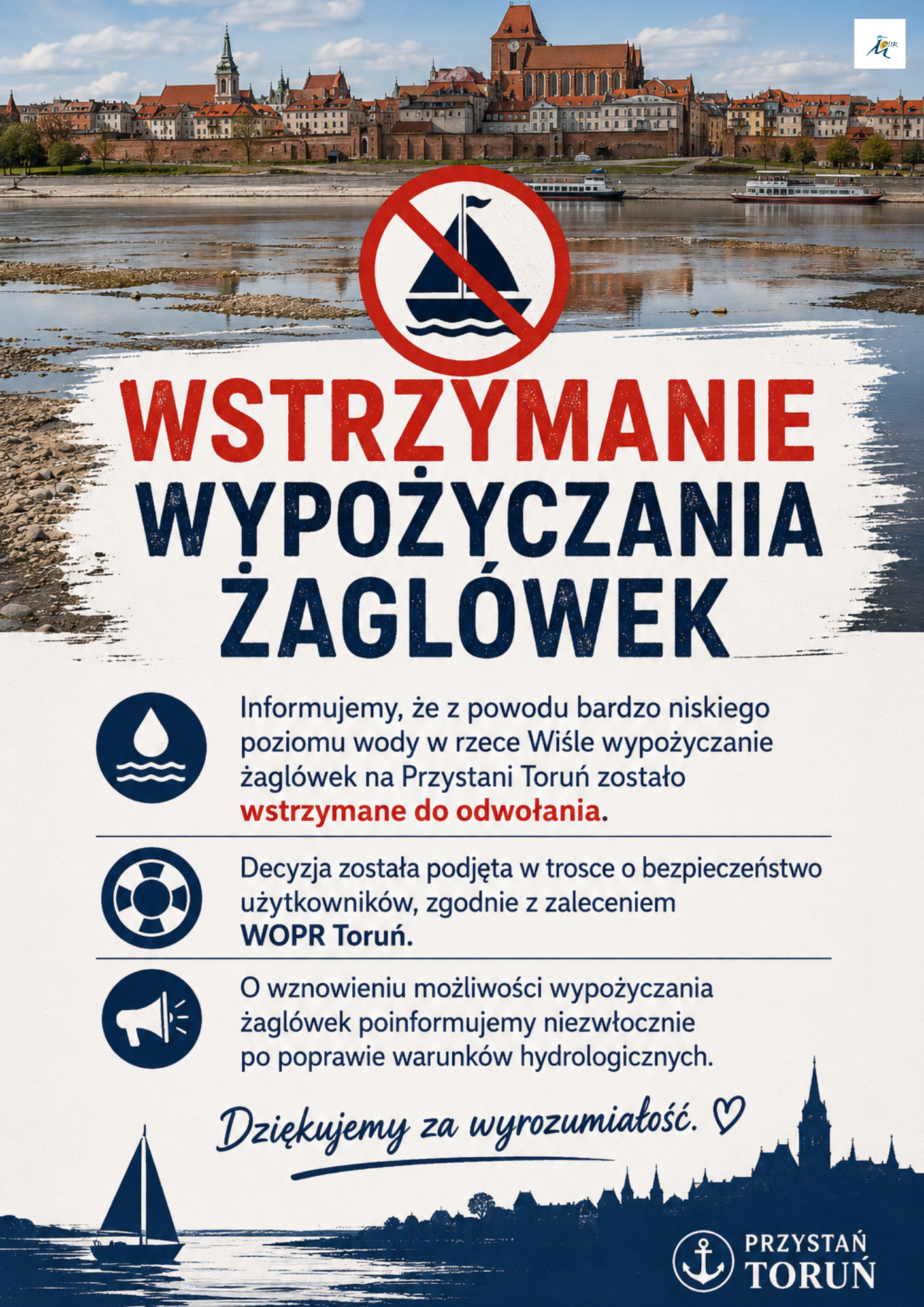 Komunikat: Wypożyczanie żaglówek wstrzymane do odwołania.